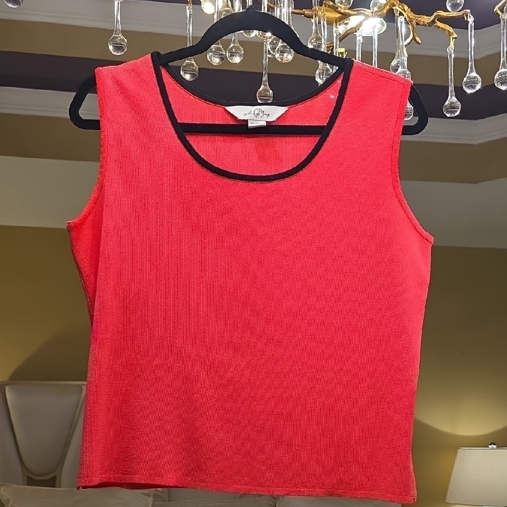 Ming Wang Pink and Black Fitted Sleeveless Tank Top